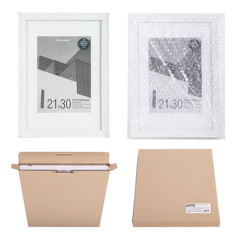 Рамка 21×30 см с паспарту 15×21 см небьющаяся, багет 20 мм пластик, BRAUBERG «New Age», белая