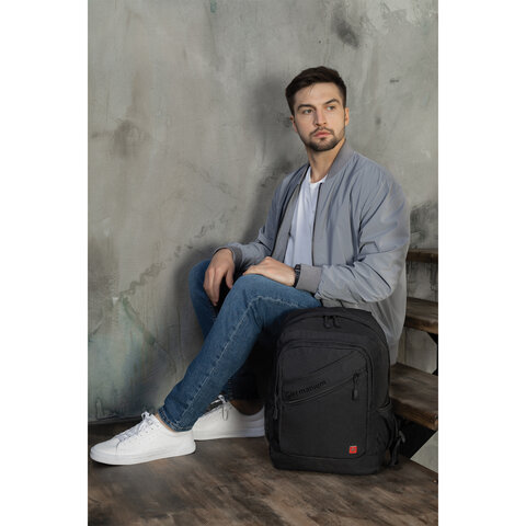 Рюкзак B-PACK «S-09» (БИ-ПАК) универсальный, с отделением для ноутбука, уплотненная спинка, черный, 44×30×14 см