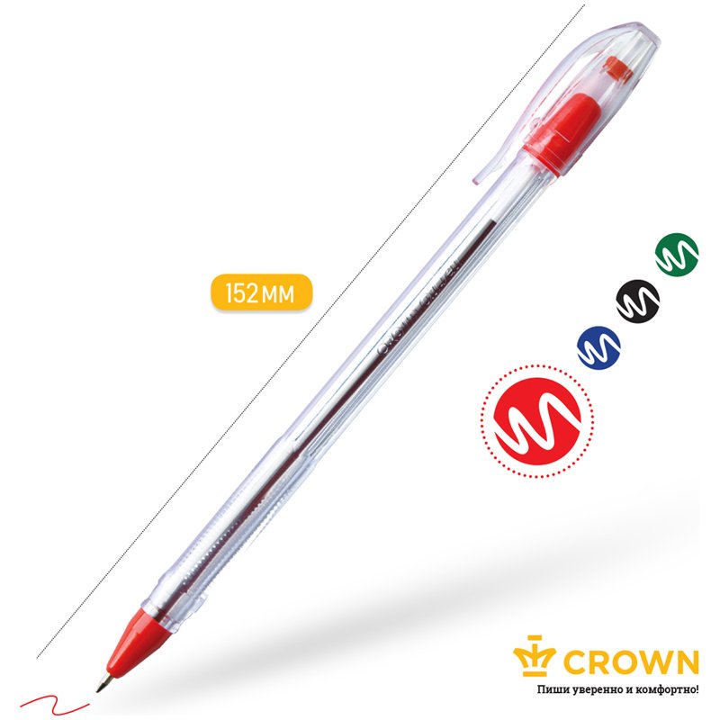 Ручка шариковая Crown «Oil Jell» красная, 0.7мм, штрих-код