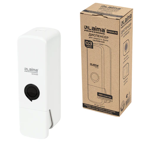 Дозатор для жидкого мыла LAIMA PREMIUM НАЛИВНОЙ, 0.3 л, белый, ABS-пластик