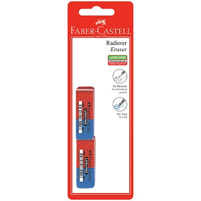 Набор ластиков Faber-Castell «Latex-Free» 2шт., скошенный, комбинированный, 56×20×7мм, блистер