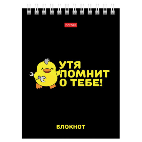 Блокнот МАЛЫЙ ФОРМАТ А6, 40 л., гребень, картон, клетка, HATBER, «УтяКря», 079618