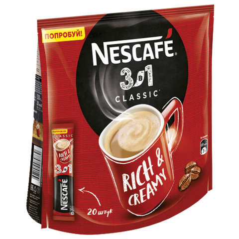 Кофе растворимый NESCAFE «3 в 1 Классик», 20 пакетиков по 16 г (упаковка 320 г)