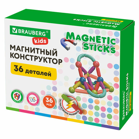 превью Магнитный конструктор MAGNETIC STICKS, 36 магнитных деталей, BRAUBERG KIDS