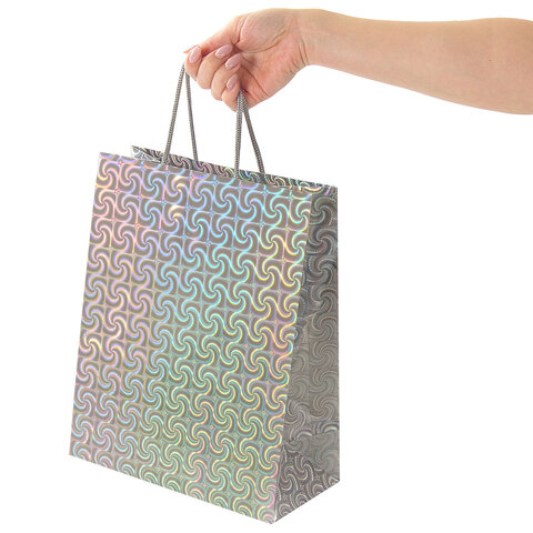 Пакет подарочный 26×13x32 см (L), НАБОР 4 шт., 4 дизайна, голография, ЗОЛОТАЯ СКАЗКА