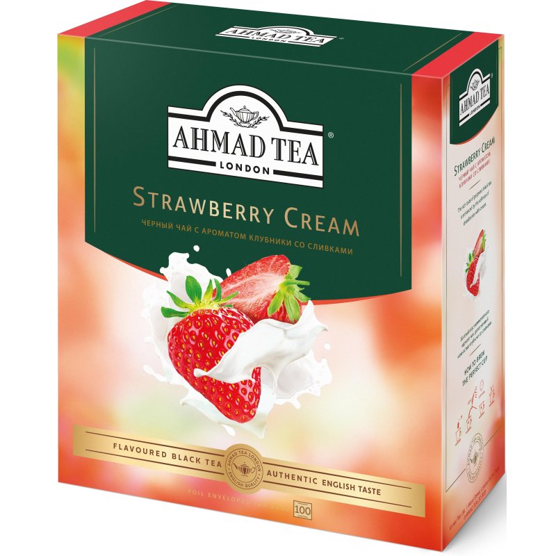 Чай Ahmad Tea Строуберри Крим, черный, пакетики в конвертах, 100×1.5г/уп