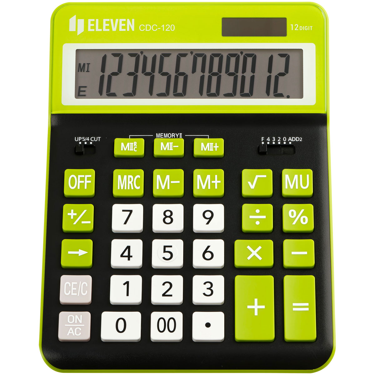 Калькулятор настольный Eleven CDC-120-BK/GN, 12 разрядов, двойное питание, 155×206×38мм, черный/салатовый