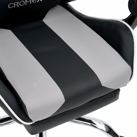 Кресло компьютерное CROMEX «Wave GM-145», вибромассаж, подножка, подушки, экокожа, черное/серое