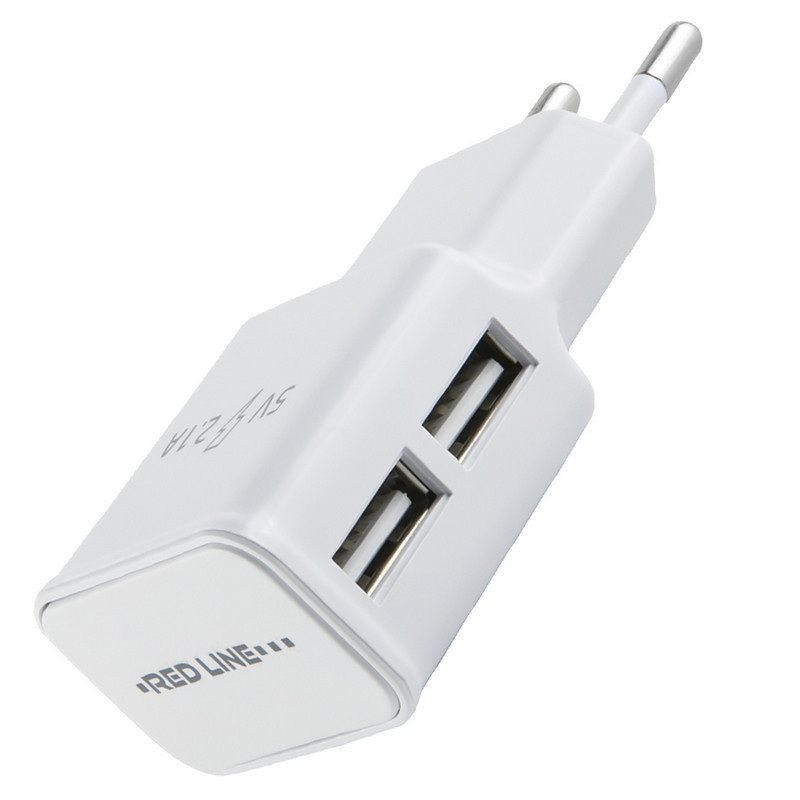 Зарядное устройство сетевое (220В) RED LINE NT-2A, 2 порта USB, выходной ток 2.1 А, белое