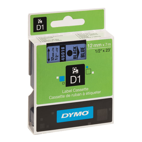 превью Картридж для принтеров этикеток DYMO D1, 12 мм х 7 м, лента пластиковая, чёрный шрифт, голубой фон