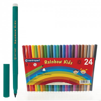 Фломастеры CENTROPEN «Rainbow Kids», 24 цвета, смываемые, эргономичные, вентилируемый колпачок