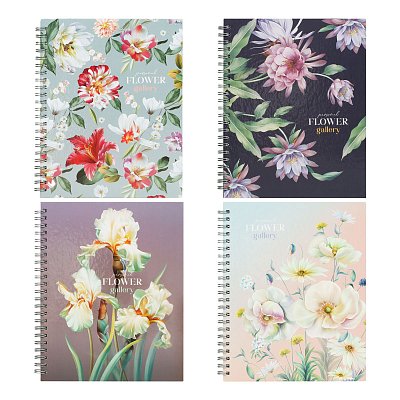 Тетрадь 80л., А5, клетка на гребне BG «Flower gallery», глянцевая ламинация, твердая обложка