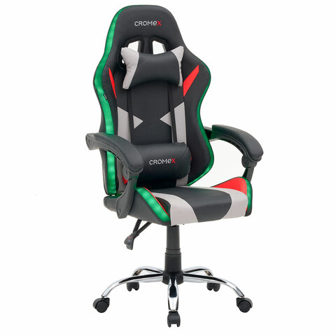 Кресло компьютерное CROMEX «Quantum GM-155 RGB», подсветка, две подушки, экокожа, черное/красное/серое