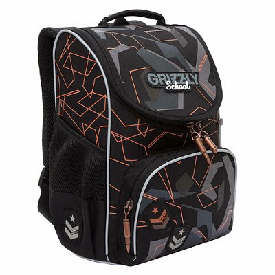 Ранец GRIZZLY анатомическая спинка, с мешком для обуви, для мальчиков, SERIOUS, 33×25х13 см