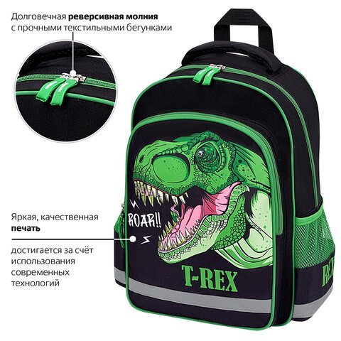 Рюкзак ПИФАГОР SCHOOL, 1 отделение, 3 кармана, «Dino roar», 38×28×14 см
