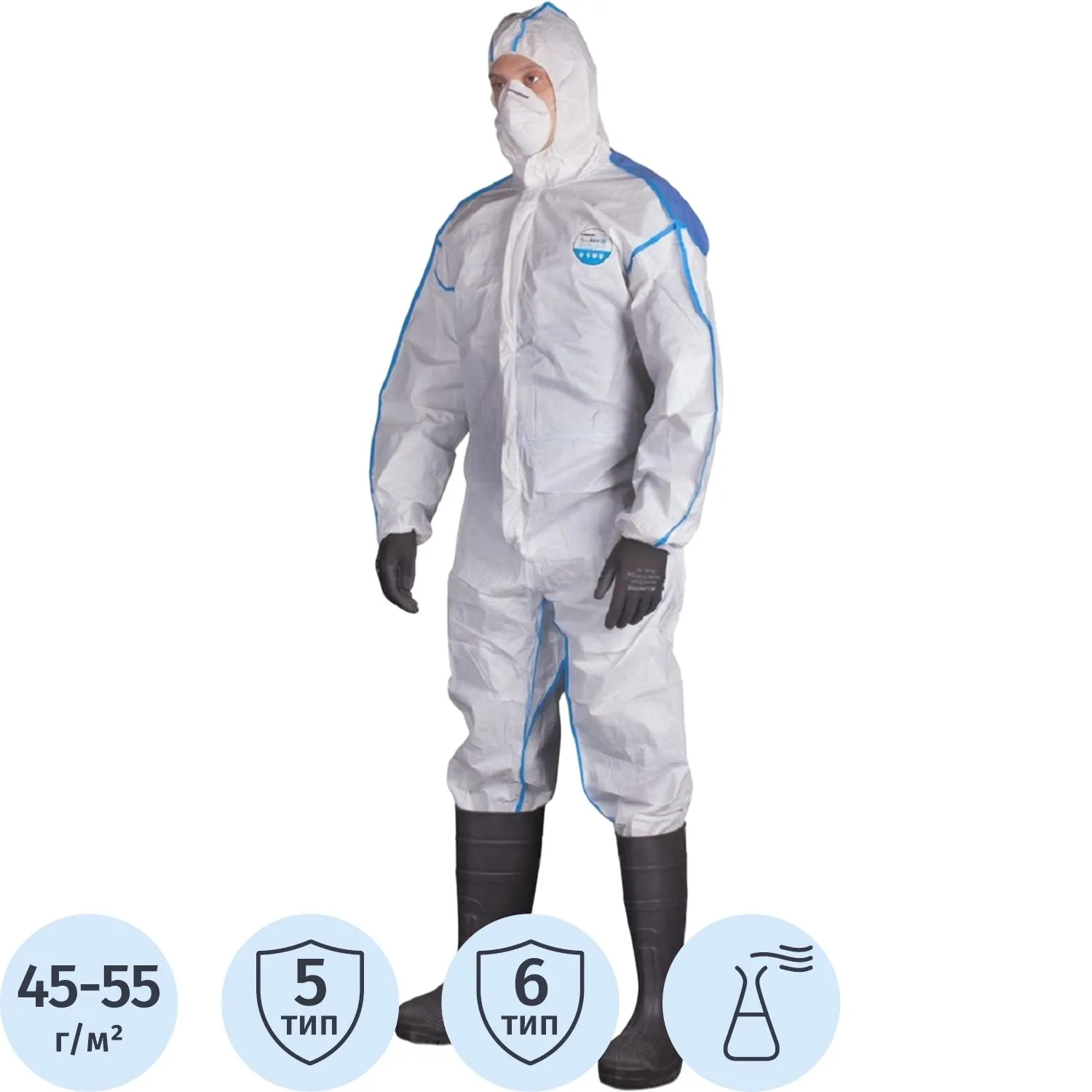 Комбинезон одноразовый с капюшоном Lakeland MicroMAX NS CoolSuit белый/синий 45-55 г/кв.м (размер 46-50, М, EMNC428)