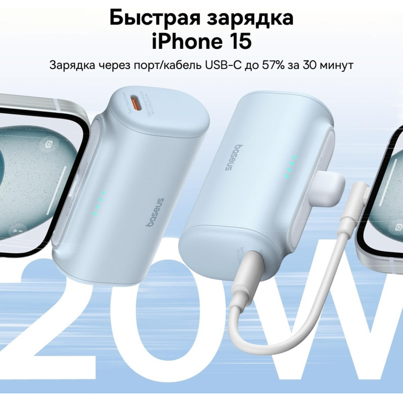 Внешний аккумулятор Baseus Compact USB-C 5k mAh 20W BL (BAS-P1006830631300)