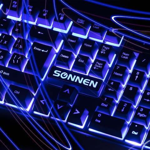 Клавиатура проводная SONNEN KB-7010, USB, 104 клавиши, LED-подсветка, черная