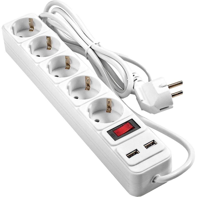 превью Сетевой фильтр ExeGate SP-5-USB-1.8W 5р/1.8м, 2 USB, белый(EX295491RUS)