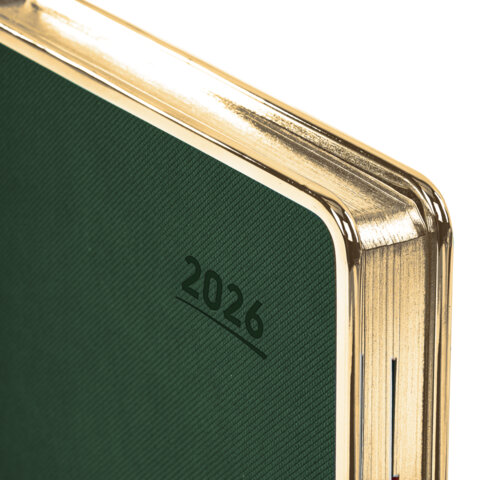 Ежедневник датированный 2026 А5 148×218 мм, GALANT «Infinity Gold», под кожу, темно-зеленый