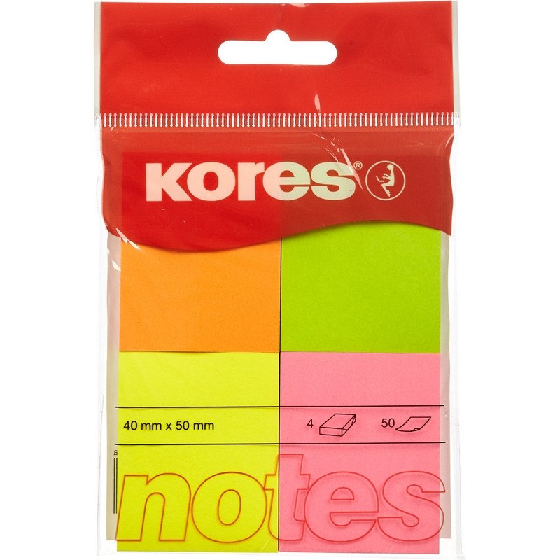 превью Бумага для заметок Kores (неоновая, 40×50мм, 4 блока по 50 листов)
