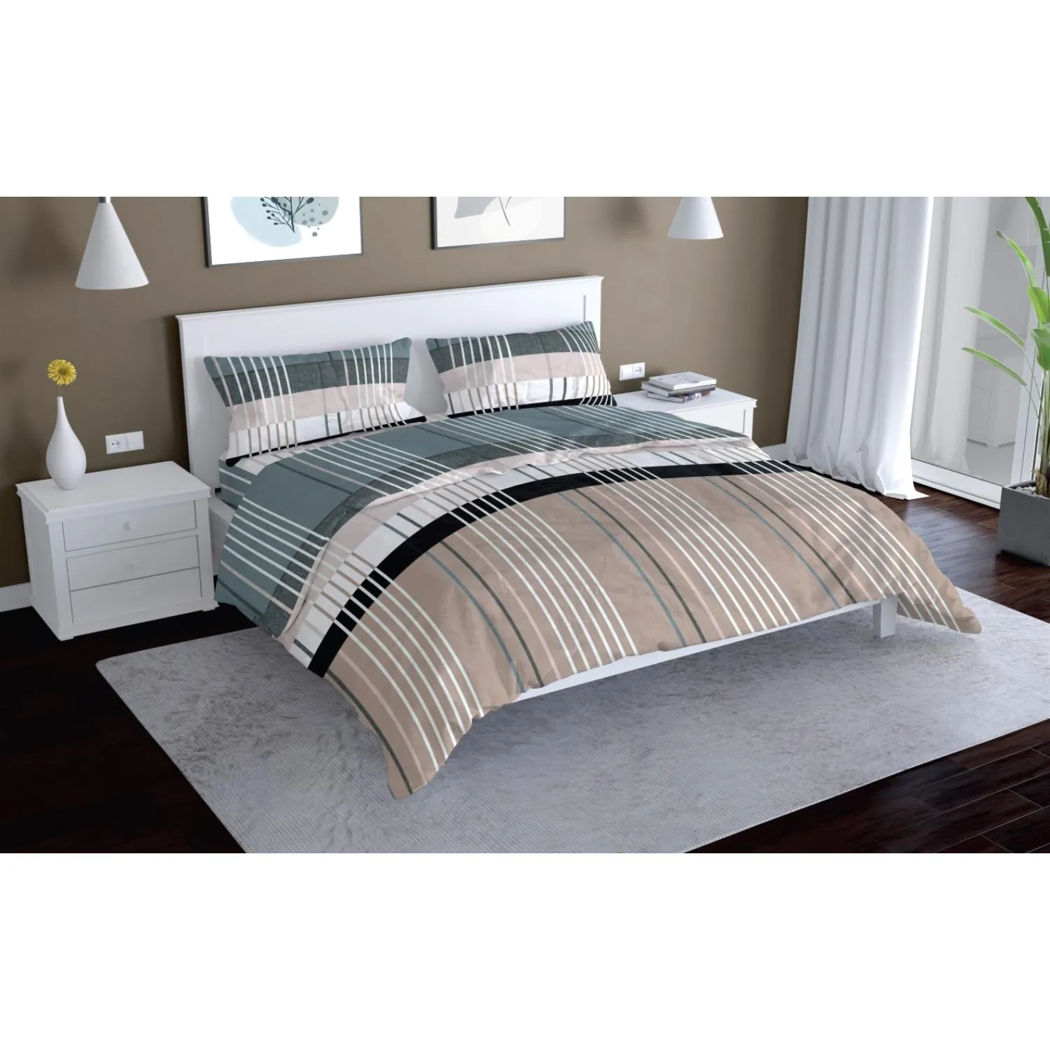 превью Постельное белье 1.5сп, Sharon, набивн. поплин 105г/м2(нав.70×70-2шт),28077-1