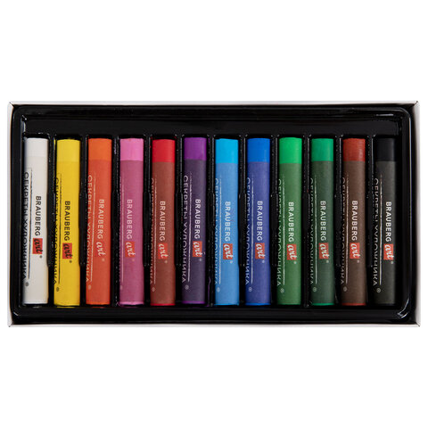 Пастель масляная BRAUBERG ART «Секреты художника», УТОЛЩЕННАЯ, 12 цветов, круглое сечение