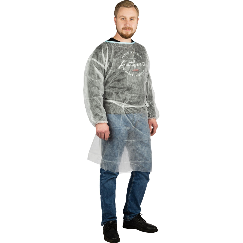 Халат (накидка) одноразовый на завязках, белый, 10шт/уп