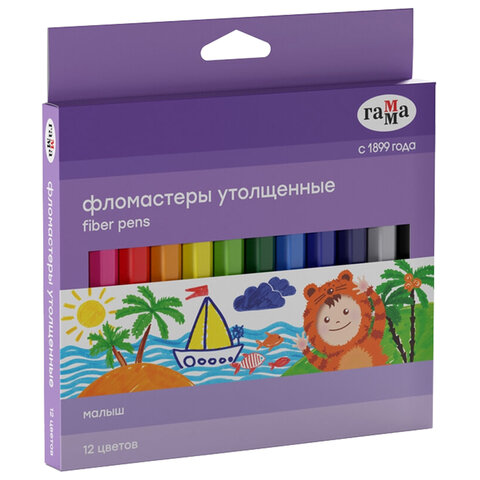 Фломастеры Гамма «Малыш», 12цв., утолщенные, смываемые, картон. упак., европодвес