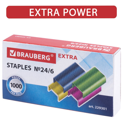 Скобы для степлера цветные №24/61000 штукBRAUBERG «EXTRA»до 30 листов229301