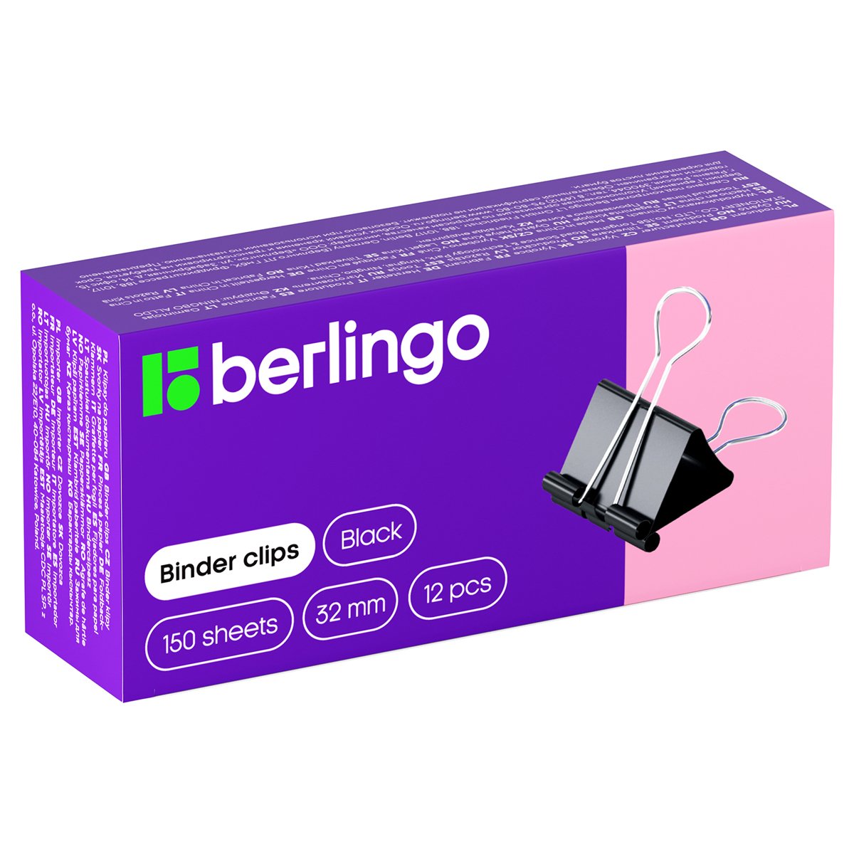 превью Зажимы для бумаг 32мм, Berlingo, 12шт., черные, картонная коробка