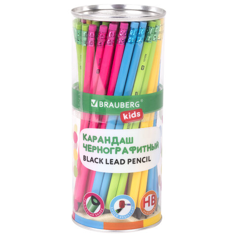 Карандаш чернографитный BRAUBERG KIDS, 1 шт., HB, трехгранный, с ластиком