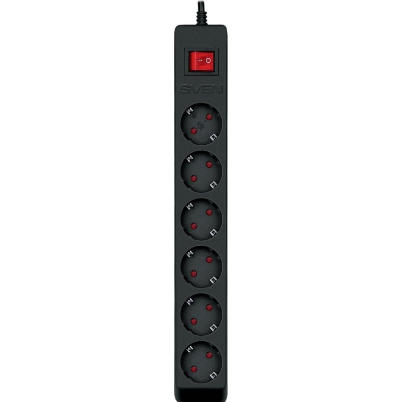 Сетевой фильтр SVEN Optima 5.0 м (5м/6р с защит шторки) черный(SV-021030)