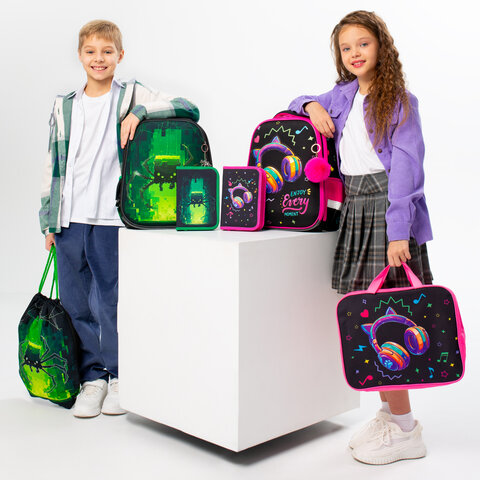 Ранец BRAUBERG PREMIUM, 2 отделения, с брелоком, «Digital spider», LED-ЛАМПОЧКИ, 38×29х16 см