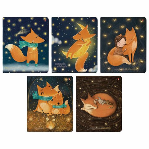 превью Тетрадь А5 48 л. АЛЬТ скоба, клетка, Soft Touch, фольга, бежевая бумага 70 г/м2, «ВОЛШЕБНЫЕ ЛИСЫ», 7-48-436