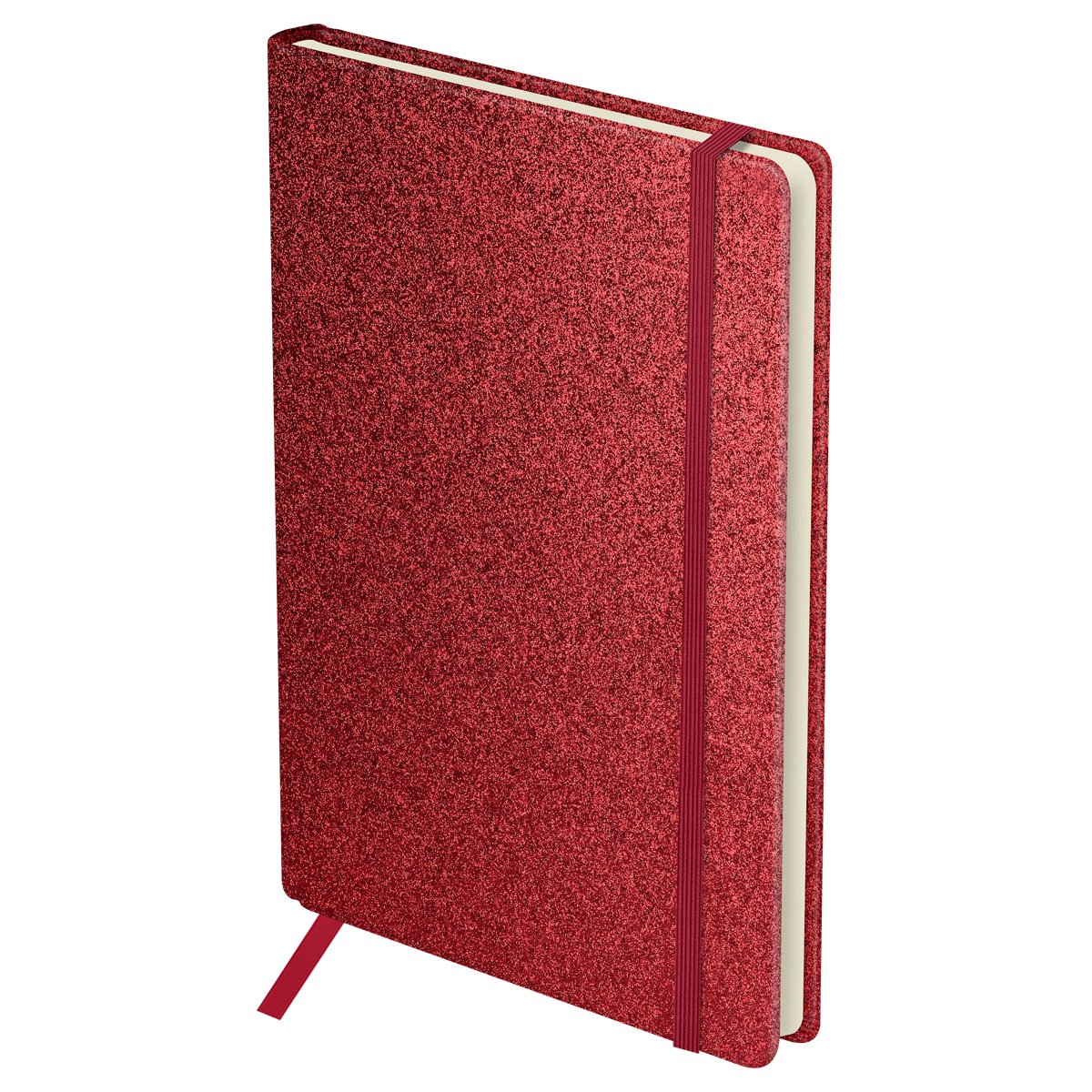 Ежедневник недатированный, А6, 136л., твердый переплет, диз. картон, BG «Glitter. Red», красный, на резинке, карман