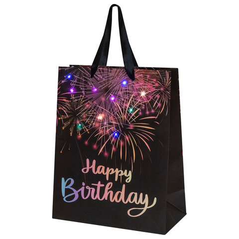 превью Пакет подарочный (1 штука) 26×13x32 см (L), «LED Bag», черный, ЗОЛОТАЯ СКАЗКА