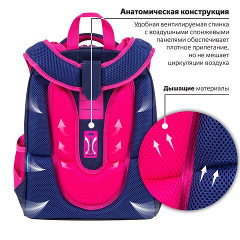 Ранец BRAUBERG PREMIUM, 2 отделения, с брелоком, «Cute fox», LED-ЛАМПОЧКИ, 38×29х16 см