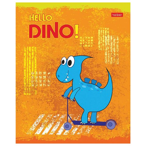 Тетрадь 12 л. HATBER клетка, обложка картон, тиснение, «Hello Dino» (5 видов в спайке)