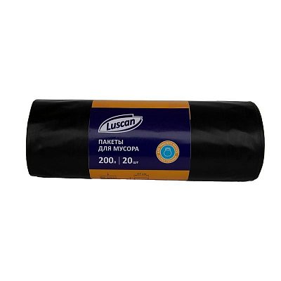 Мешки для мусора на 200 л Luscan черные (ПВД, 80 мкм, в упаковке 20 штук, 90×130 см)