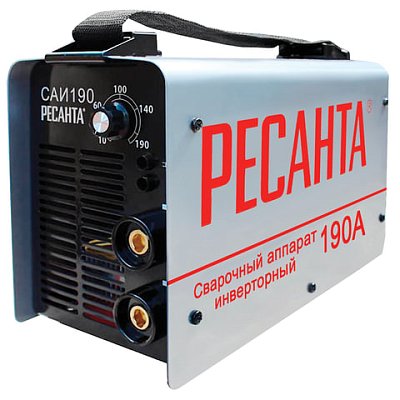 Сварочный аппарат инверторный, сварочный ток до 190 А, диаметр электрода до 5 мм, РЕСАНТА САИ 190