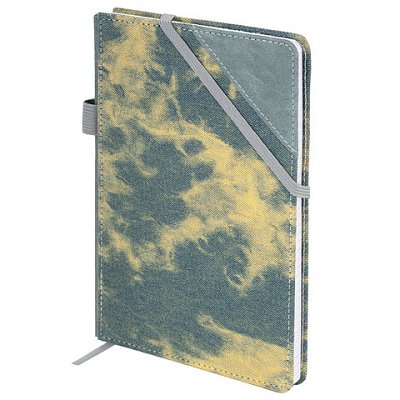 Блокнот А5 135×210мм BRAUBERG Denim, ткань/экокожа, резинка, держатель, 80л клетка, синий