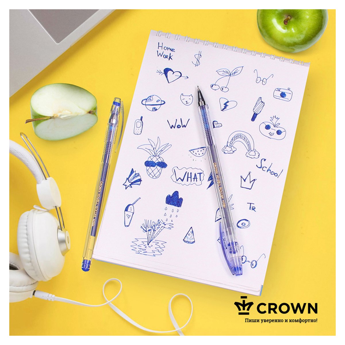 Ручка гелевая Crown «Hi-Jell Needle» синяя, 0.5мм, игольчатый стержень