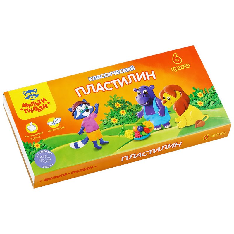 превью Пластилин Мульти-Пульти «Приключения Енота», 06 цветов, 120г, со стеком, картон