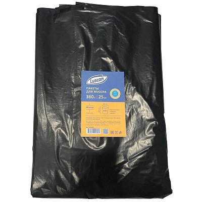Мешки для мусора на 360 л Luscan черные (ПВД, 60 мкм, в упаковке 25 штук, 130×160 см)