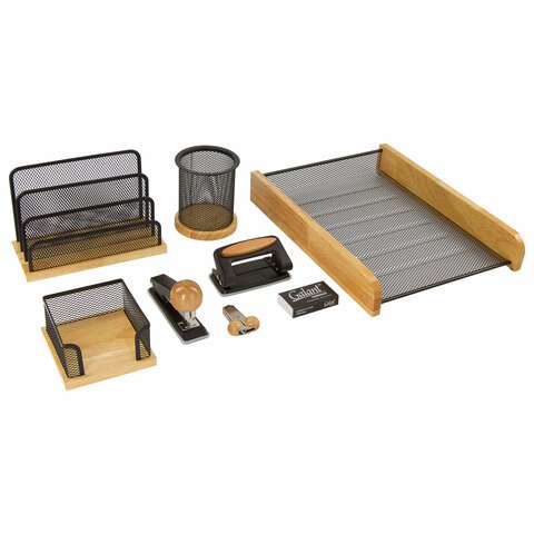 Набор GALANT настольный «Wood&Metal», 8 предметов, светлое дерево, черный металл, лоток
