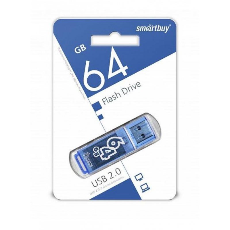 Флеш-память Smartbuy Glossy 64 Gb USB 2.0 синяя
