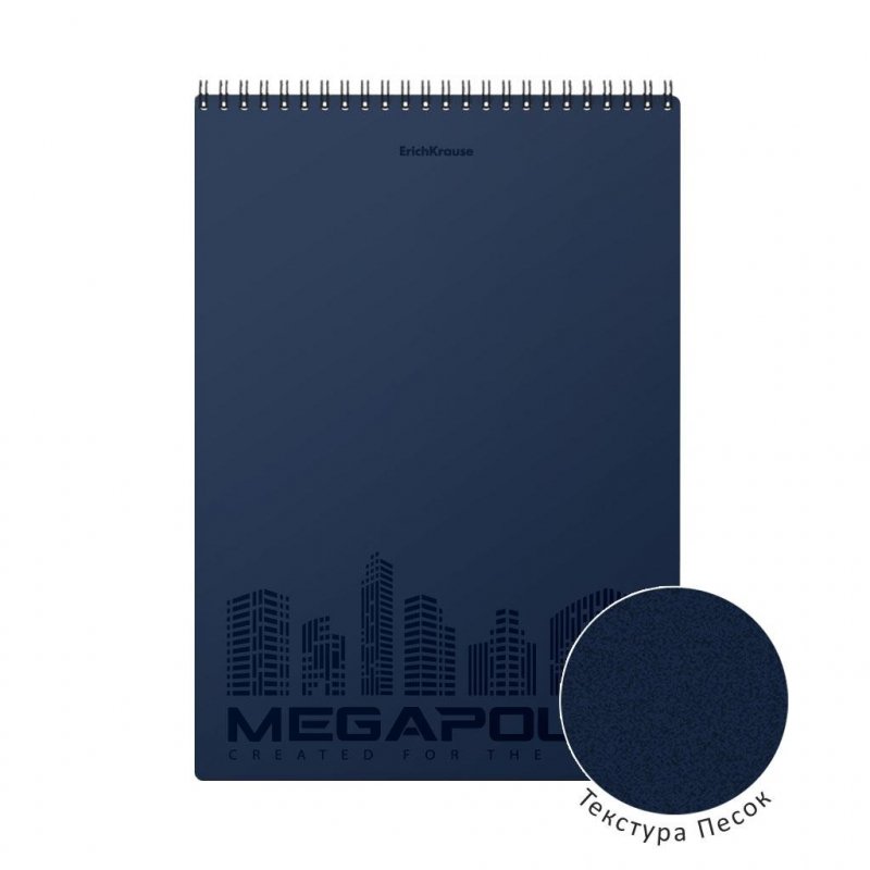 Блокнот А4 ErichKrause Megapolis А4 80 листов синий в клетку на спирали (210×297 мм)