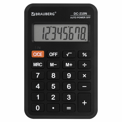 превью Калькулятор карманный BRAUBERG DC-210N (63×98 мм)8 разрядовчерный272953