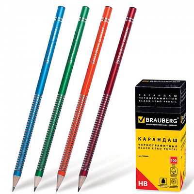 Карандаш ч/гр BRAUBERG НВ,  в серебр. полоску, без резинки, заточенные, карт. упак.